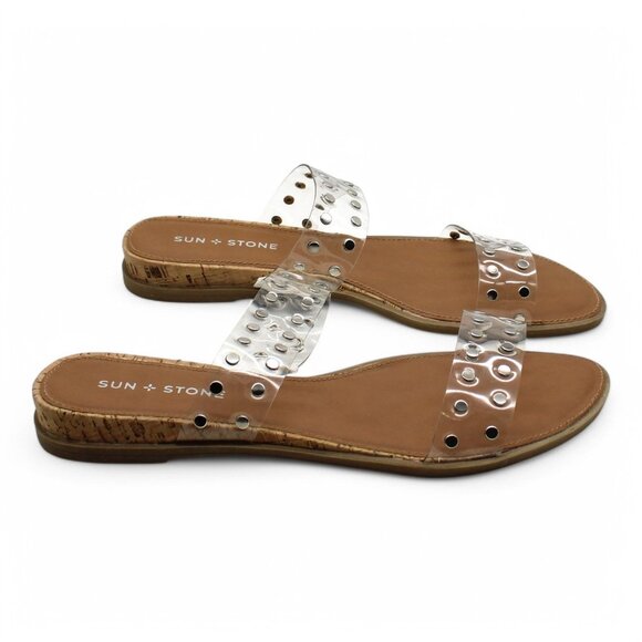 Sun Stone Womens Beige Cushioned Comfort Studded Slip Resistant Easten Sandals - Picture 3 of 9